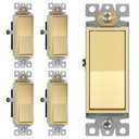 ENERLITES Elite Series Decorator Rocker Light Switch, 15A 120V/277V, Gloss Finish, Single Pole, 3 Wire, Grounding Screw, Residential Grade, UL Listed, 91150-GD5P, Gold Color (5 Pack)