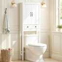 Spirich Over The Toilet Storage Cabinet with Doors and Tilt-Out Cube, White, 23.6" W x 7.8" D x 66.4" H