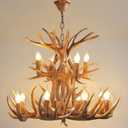 Deer Antler Chandelier with Adjustable Chain - 12 Light Farmhouse Antler Chandeliers Deer Horn Lamp for Dining Room, Kitchen, Living Room, Bedroom, Bar, Cafe, and Cabin for High Ceilings