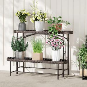 Plant Stand Outdoor Indoor 2 Tier Metal Pland Stand, Detachable Heavy Duty Tall Plant Shelf Rack Flower Pot Holder for Patio Garden Balcony Living Room, Distressed Vintage Black (43 in)