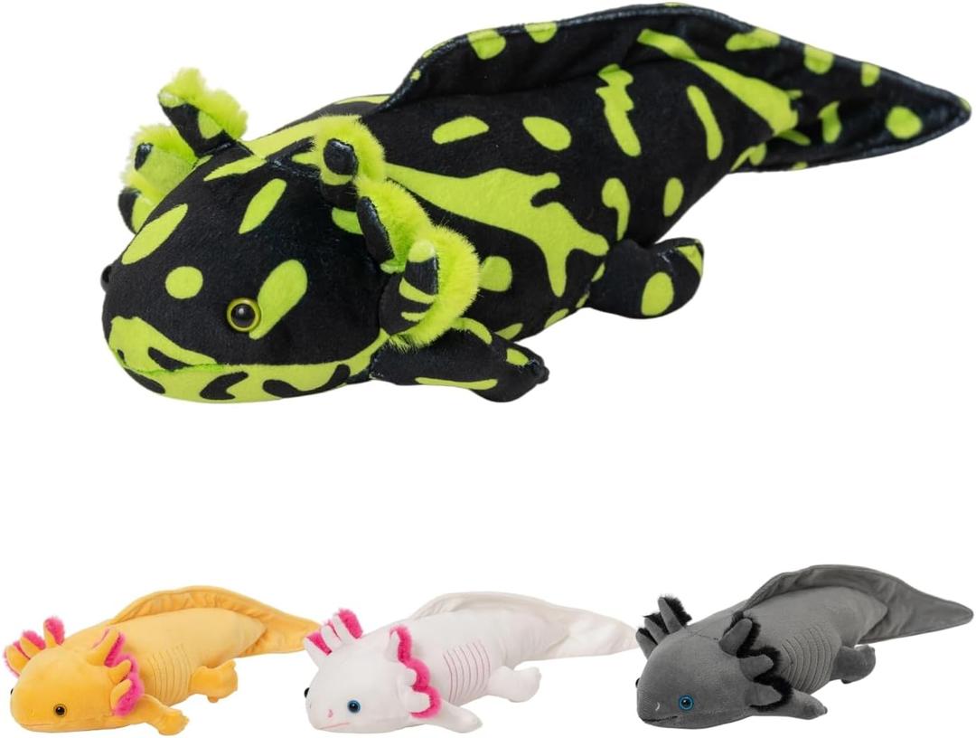 Black & Green Realistic Axolotl Plush Toy 18", Soft Salamander Stuffed Animal, Unique Amphibian Plush, Creative Room Dcor, Ideal Presents for Kids Animal Lovers Birthday Christmas