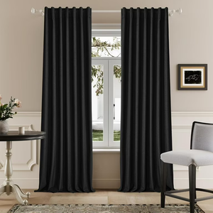 Black Blackout Curtains 96 inch Length 2 Panels Set, Rod Pocket Room Darkening Drapes for Bedroom Living Room, Insulated Thermal Light Blocking Window Curtain (W52 x L96 Inch)