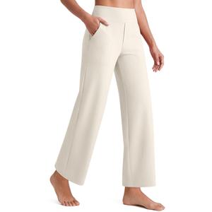 G4Free EverGoing Wide Leg Ankle Pants for Women 7/8 Length Yoga Dress Pants High Waist Stretch with Pockets Casual Work, M
