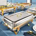 Amhier Chafing Dishes for Buffet 9Qt 4 Pack [Multiple Food Pans Combo] | [Sturdy and High Grade] Stainless Steel Chafing Dishes for Weddings, Parties & Festival, Gold