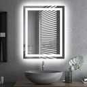 Amorho LED Bathroom Mirror 28"x 36" with Front and Backlight, Step less Dimmable Wall Mirrors with Anti-Fog, Shatter-Proof, Memory, 3 Colors, Double LED Vanity Mirror (Horizontal/Vertical)