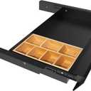 Large Under Desk Mounted Sliding Drawer with Bamboo Tray and 60 Degree Tilt Panel to Pull Out, 22'' Long & 13'' deep Large Storage Organizer for Sit Stand Workstation