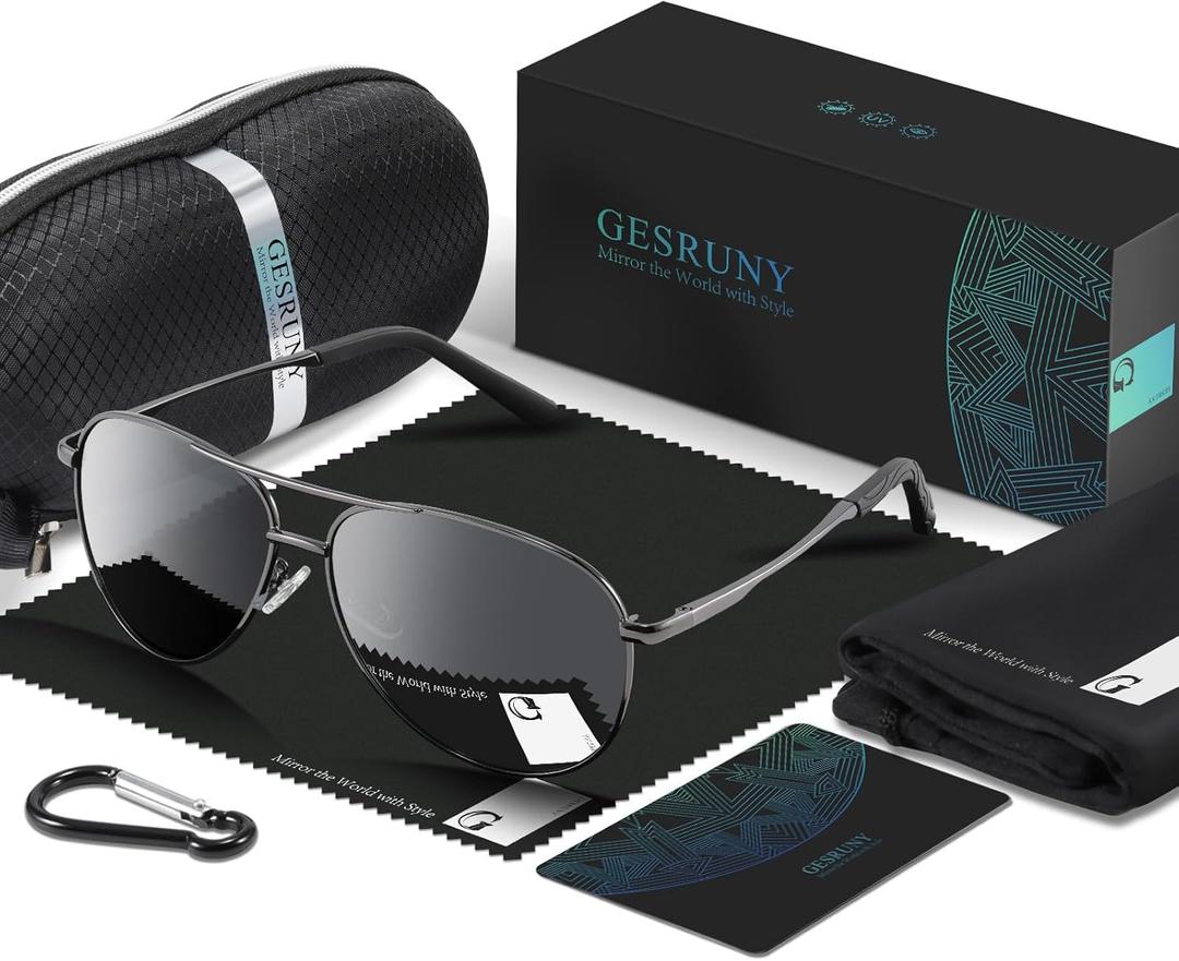 Polarized Aviator Sunglasses for Men Women- Classic Shades Retro Sun Glasses Driving Lightweight UV Protection (A2 Grey Frame/Black Lens)