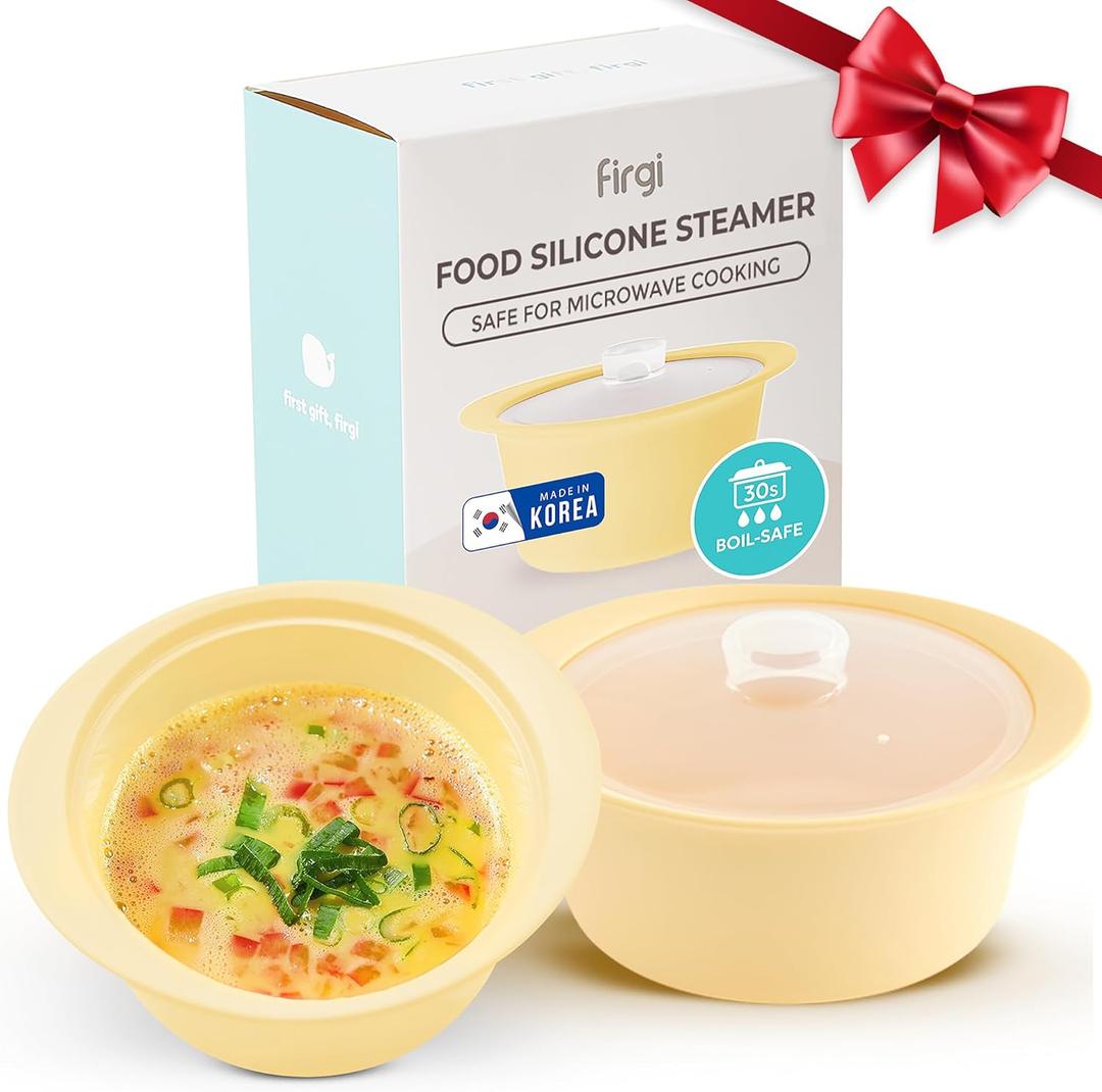 20oz Platinum Silicone Microwave Steamer Pot with Handle & Lid - Korean 100% Food-Grade Steamer Bowl, Heat-Resistant Cooker with Steam Holes, Easy Clean, Dishwasher Safe, Yellow