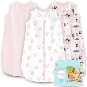Cute Castle Baby Sleep Sack, Size  XL 18-24 Months - Lightweight 100% Cotton 2-Way Zipper TOG 0.5 Infant Wearable Blanket, Newborn Essentials Toddler Sleep Clothes, 3 Pack(Pink, Bear, Bear Claw)