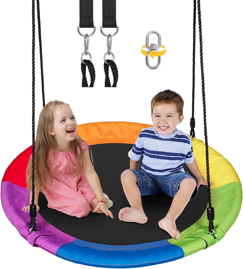 DECORLIFE 40 in Tree Swing for Kids & Adults, Reinforced 4-Tubes Steel Frame & 700lb Capacity with 900D Oxford Fabric360 Rotating Kids Outdoor Swing for Playground, Swing Sets for Backyard (Multicolor)