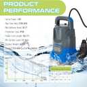 Sump Pump 1HP Submersible Water Pump 3700GPH Electric Portable Transfer Water Pump for Pool Draining Basement, Blue