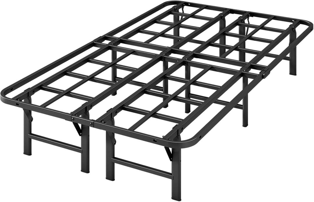 ZIYOO Heavy Duty Twin Folding Bed Frames, 14 Inch High Heavy Duty Mattress Foundation, Metal Platform Bed Frame Twin, No Box Spring Needed, Qiuck Assembly, Noise Free, Black