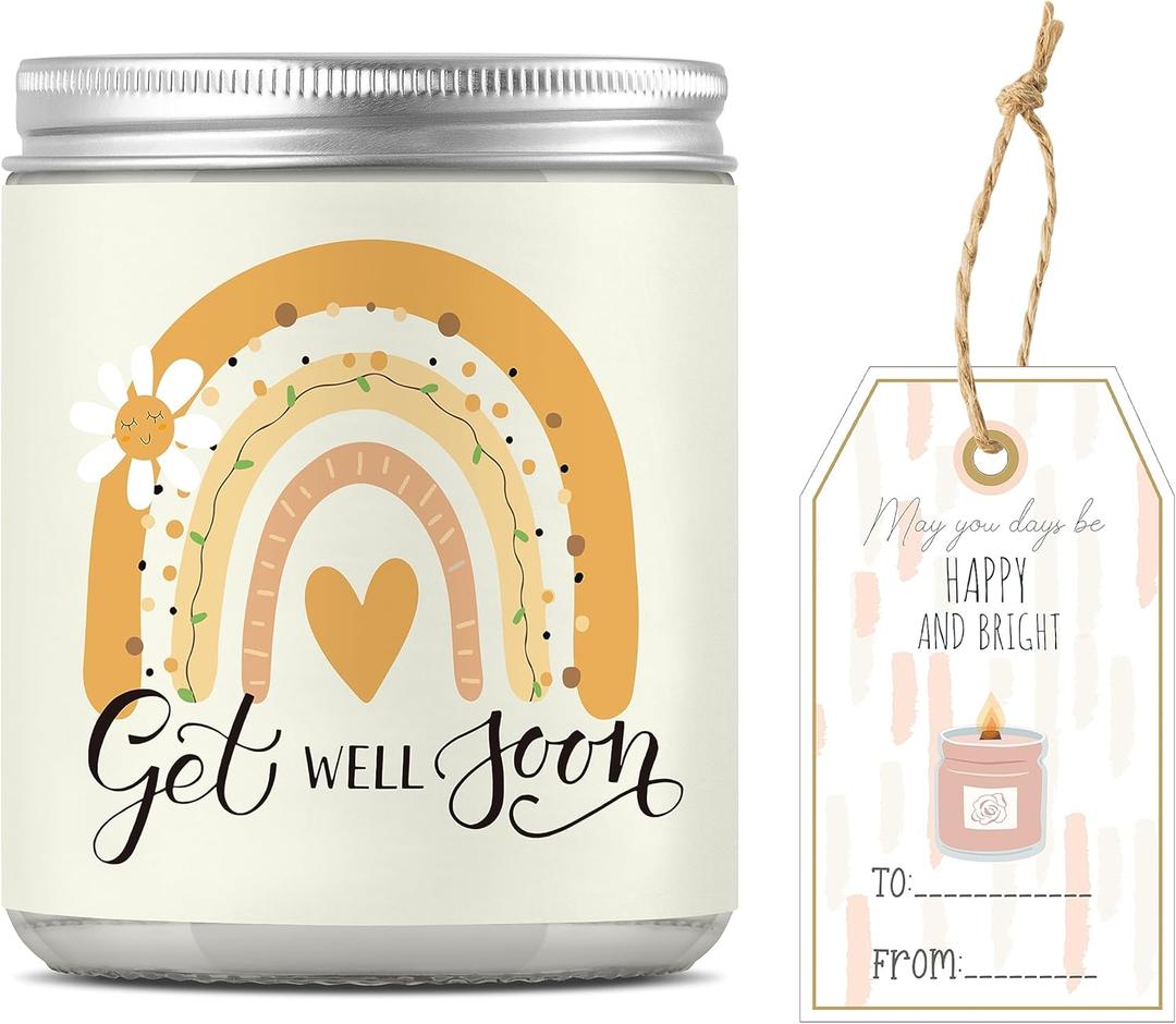 WATINC Get Well Soon Jar Candles Gifts for Sick, Lavender Scented Candle After Surgery Recovery Feel Better Gift, 32H Burning 10oz Natural Soy Wax Stress Relief Aromatherapy Feel Better for Women Men