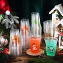 Qinyoung 120 Pieces Christmas Plastic Cups Bulk 12 oz Xmas Party Disposable Cups Set Clear Plastic Cups Packs Santa Snowman Tree Gingerman Design for Christmas Holiday Dinner Party Favors