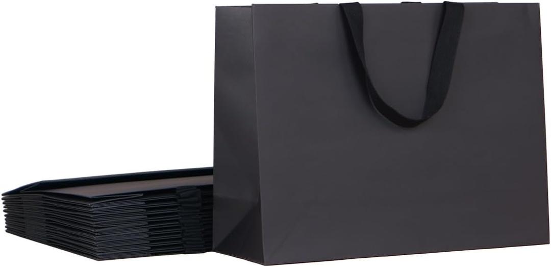 10pcs 15.7x5.5x11.8" (3) Large Size, Black Paper Bags with Black Cotton Handles, Thick Sturdy Durable Gift bags