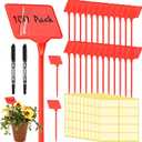 Marsui 202 Pcs Large Plant Labels Kit, Include 100 Outdoor Plastic Plant T Type Tags Waterproof Reusable Plant Markers Stakes, 100 PET Films and 2 Marker Pens for Herbs Pot(Red,6 Inch)