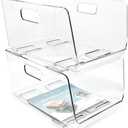 Isaac Jacobs 2-Piece (11.9" x 8.6" x 6.1") Large Deep Stackable Clear Storage Bins w/Open Front, Versatile Use, Set of 2, Desk, Office, Bathroom, Bedroom, Closet
