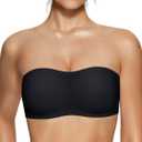 Vertvie Women's Wireless Strapless Bra Seamless Padded Bandeau Bra Non-Slip Silicone Tube Top Push Up Convertible Bralette (Large, Black)