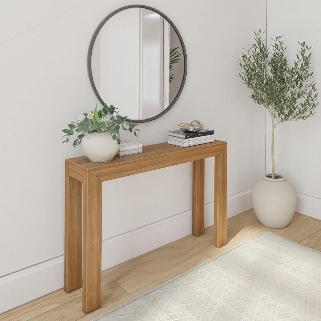 Plank+Beam Modern Solid Wood Console Table, 46.25 Inch, Sofa Table, Narrow Entryway Table for Hallway, Behind The Couch, Living Room, Foyer, Easy Assembly, Pecan