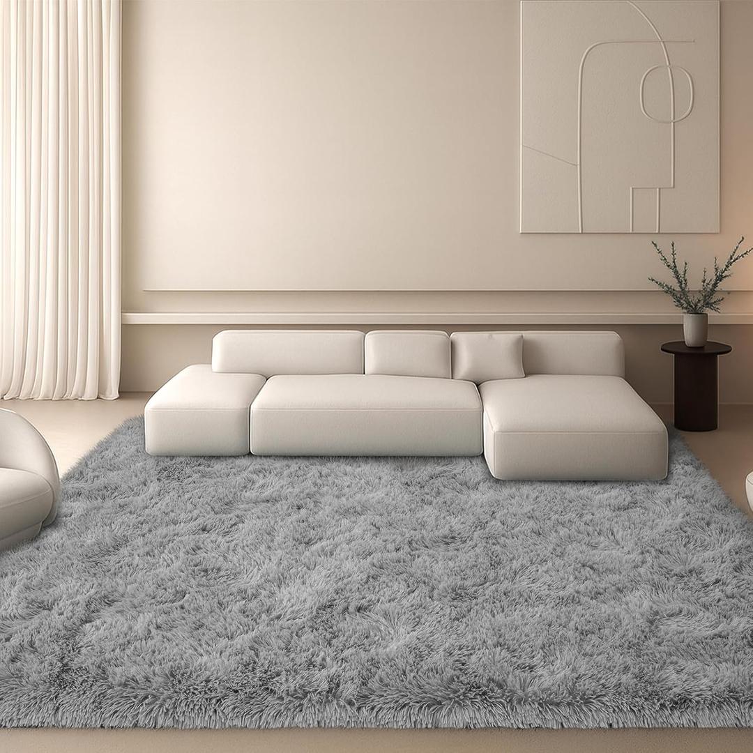 6x9 Area Rugs Living Room,Gray Large Plush Fluffy Bedroom Carpet,Non-Slip Upgraded Indoor Thick Soft Rug,Modern Plush Carpet Suitable for Kids Home Decor Aesthetics Dorm. (Grey)
