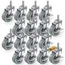 HOLKIE Caster Wheels 3 inch Locking Casters Set of 16, Threaded Stem 3/8" -16 x 1-1/2" (Diameter 3/8", Length 1-1/2") Swivel Heavy Duty Castors Gray