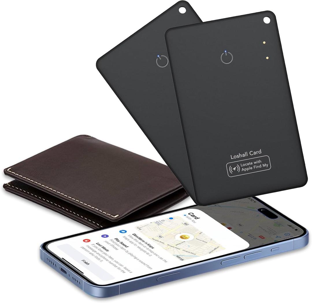 2 Pack Wallet Tracker Card [Apple MFi Certified] Air Tracker Tag (iOS only), IP68 0.06in Rechargeable Smart Card Work with Apple Find My, Keys Finder and Item Locator for Passport, Bags, Laptop, Black