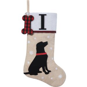 20 Inches Pets Initial Christmas Stocking,Dog Christmas Stocking Personalized with Dog Bone Hanging Wooden Ornament,Xmas Gifts for Pets(Letter I)