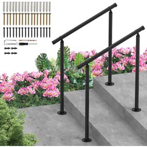 Hand Rails for Outdoor Steps,2 Pack Adjustable Handrail Railing Kit for Indoor Stairs (2-3 Steps),Easy One-Step Assembly Metal Hand Rails for Outdoor Step, Porch, Deck, and Concrete