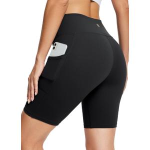 Baleaf Women's  Biker Shorts High Waist Yoga Workout Gym Running Volleyball Spandex Shorts with Pockets 8" Black S