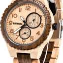 BEWELL Wood Watches for Men Analog Quartz Date Retro Handcraft Lightweight Wooden Wristwatch W154A (Maple and Ebony)