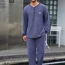 U2SKIIN Mens Henley Collar Pajama Set Long Sleeve Pajamas for Men loungewear Casual Sleepwear Pjs Set (Blue, XXL)