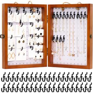 Folding Peg Board Display Stand For Vendors 40 Hooks Included - Jewelry Display For Craft Show - Tabletop Pegboard Earring Display For Vendor Event - Bracelet Display Rack For Selling Keychain (Brown + White)