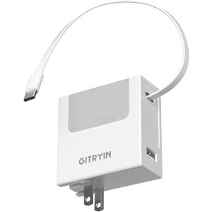Gitryin Portable Phone Charger Block, Retractable Wall Charger with 33.5in Type-C Cable, 40W PD Fast Charging Block with USB A Port, Power Adapter with Foldable Plug for iPhone 16/15, Galaxy S23 22 (White)