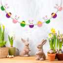 Easter Garland Decorations, 5.25 Ft Easter Felt Bunny Egg Wooden Beads Ornaments Garland for Mantle, Spring Felt Fireplace Garlands, Spring Farmhouse Holiday Banner Decorations, Wall Decor