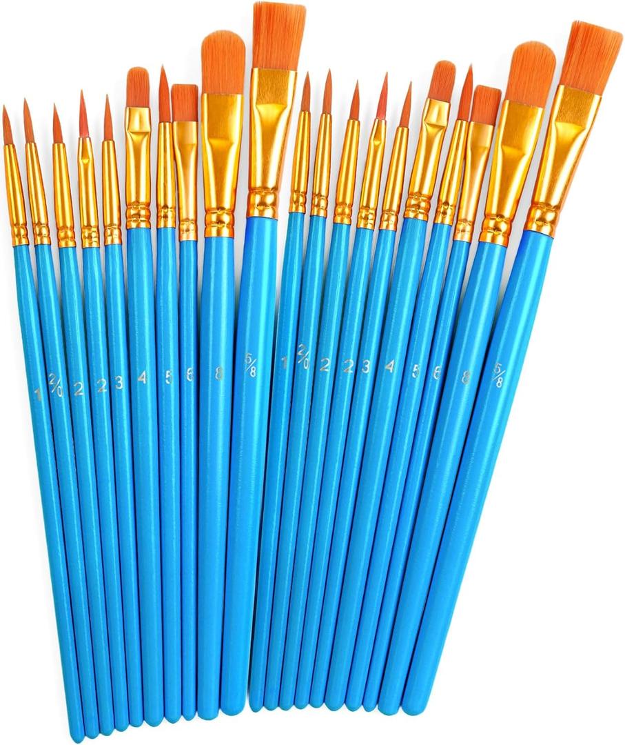 Paint Brushes Kids for Acrylics Painting, Flat Nylon Hair Paint Brush Bulk Handle Oil Watercolors Painting Brushes for Students, Children and Adult, Blue, 20 PCS