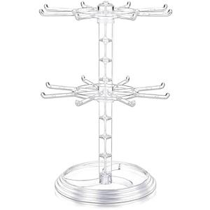 DEARMAMY Rotating Jewelry Stand, 2 Tier Necklace Holder Bracelet Hanging Organizer Keychain Jewelry Display Stand Plastic Jewelry Rack for Malls Counter Dressing Table (Clear)