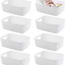 12 Pieces Plastic Storage Bins Basket with Handles Toy Organizers and Storage Bins for Home Cupboard Kitchen Bathroom Office Pantry Organization(9.6 X 6.3 X 3.9 Inch,White)