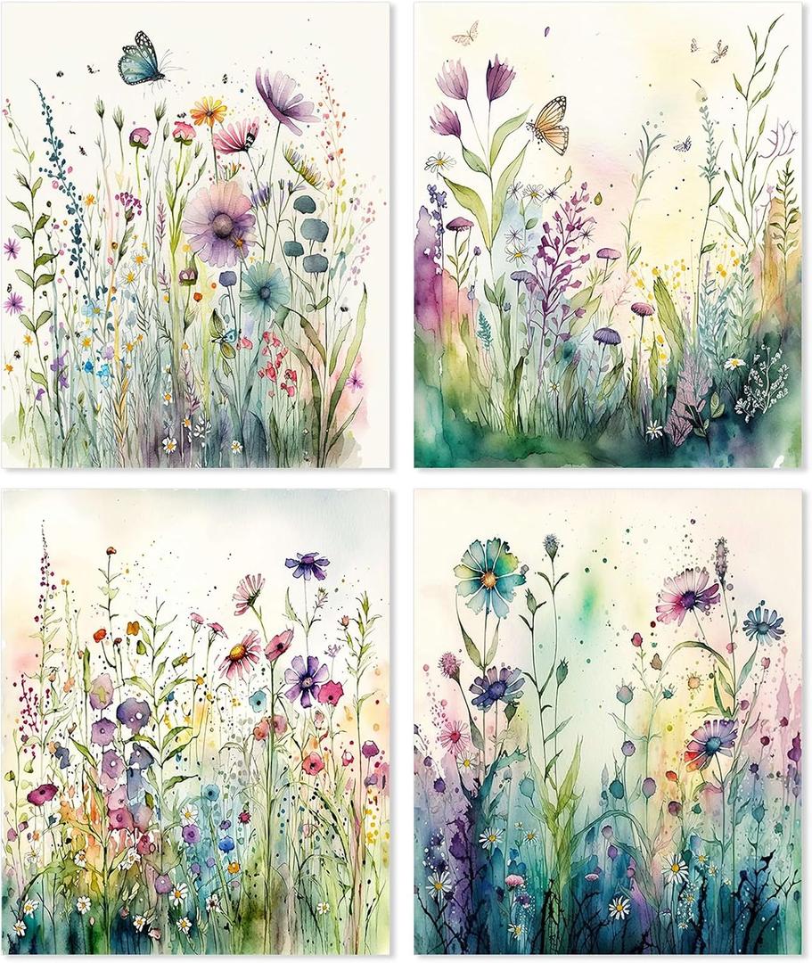 Yeaqee 4 Pcs Diamond Art Kits DIY Painting for Adult Aesthetic Wall Diamond Crafts Aesthetic Room Decor Cute Painting Pictures 5d Craft Wall Decor for Home 10 x 11.8''(Wild Flower)