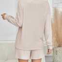 Womens Ribbed Knit 2 Piece Lounge Sets Outfits Long Sleeve Top and Shorts Pajama Sets Loungewear with Pockets