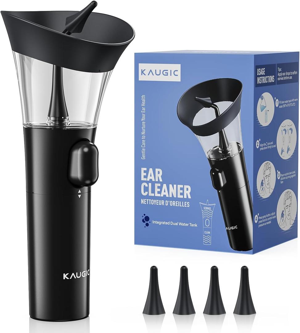 KAUGIC Manual Ear Wax Cleaner Safe, Comfortable & Easy to Use Seamless One-Hand Operation, Black
