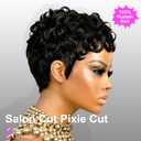 Pink Planet Pixie Cut Wigs Human Hair for Black Women Short Pixie Cut Wigs Lightweight Glueless Natural Black Layered 100% Real Human Hair Wig (025-1B)