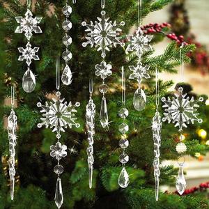 24 Pcs Shatterproof Crystal Christmas Ornaments for Christmas Tree Decorations Crystal Snowflake Ornaments 2023 Hanging Acrylic Crystal Christmas Decorations Icicle Drop (Clear)