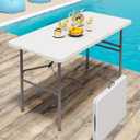 4FT White Folding Table for Outdoor, 4 Foot Picnic Tables No Assembly Required Portable, White Foldable Table for Camping, Parties, Meeting, Events, Wedding, BBQ, with Carrying Handle