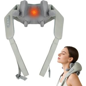 Neck Massager with Heat,Cordless Therapexa Neck & Shoulder Massager,6D Deep Kneading Shiatsu Massager for Back,Shoulder & Leg Pain Relief(Upgraded 8D,Grey)