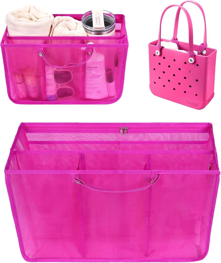 OUTXE Beach Bag Organizer Compatible with Baby Bogg Bag Accessories Inserts, Lightweight Mesh Insert Divider Pouch for Small Bogg Bags, Beach Tote Bags Insert for Organizing (Medium, #2-Haute Pink)