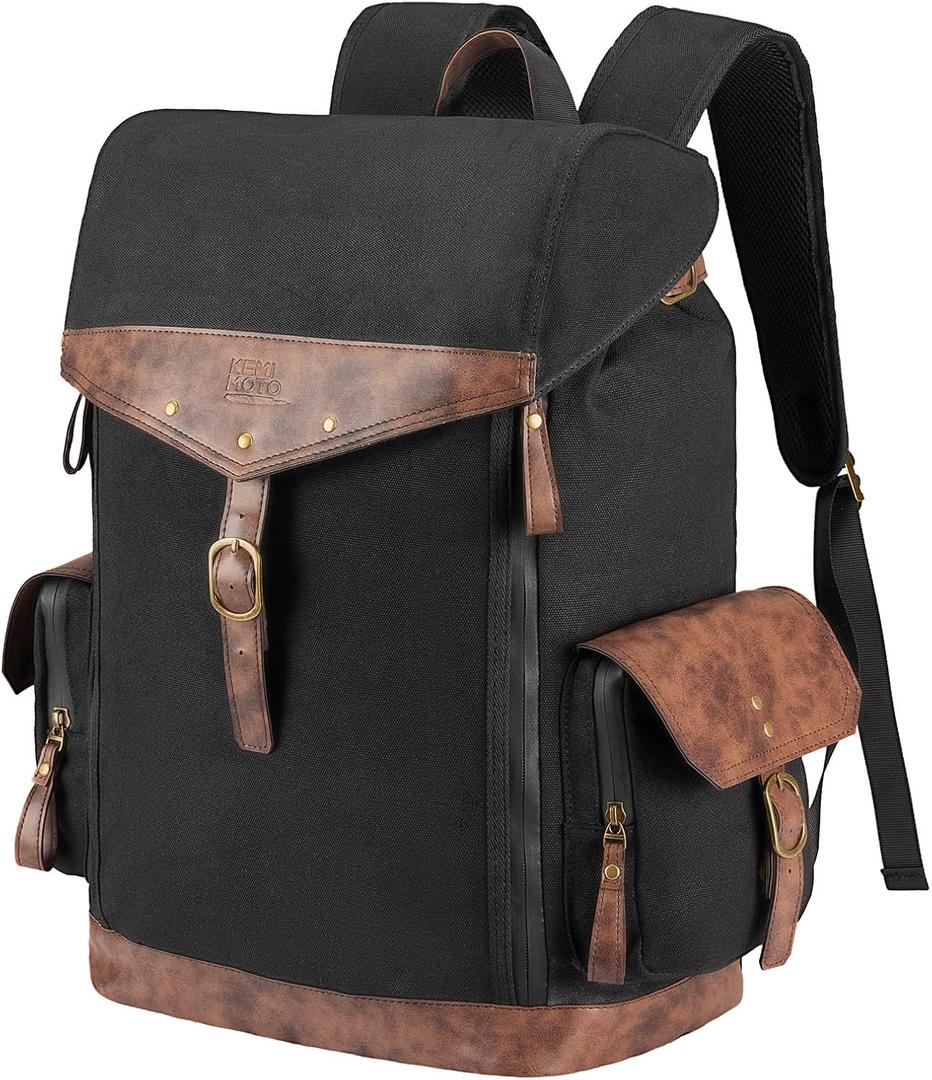KEMIMOTO Motorcycle Canvas Backpack for Men, Vintage Travel Bag Laptop Rucksack Bookbag, Hiking/Travel/Camping Daypack for Men, 32L