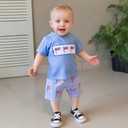 Toddler Baby Boy 4th of July Outfits American Flag T-Shirt Tops Plaid Shorts Set Fourth of July Boys Clothes (Blue)