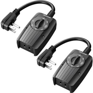 DEWENWILS Outdoor Light Timer Dusk to Dawn, Weatherproof, Plug in Timer for Garden Christmas String Light, 10A, UL Listed, 2 Pack