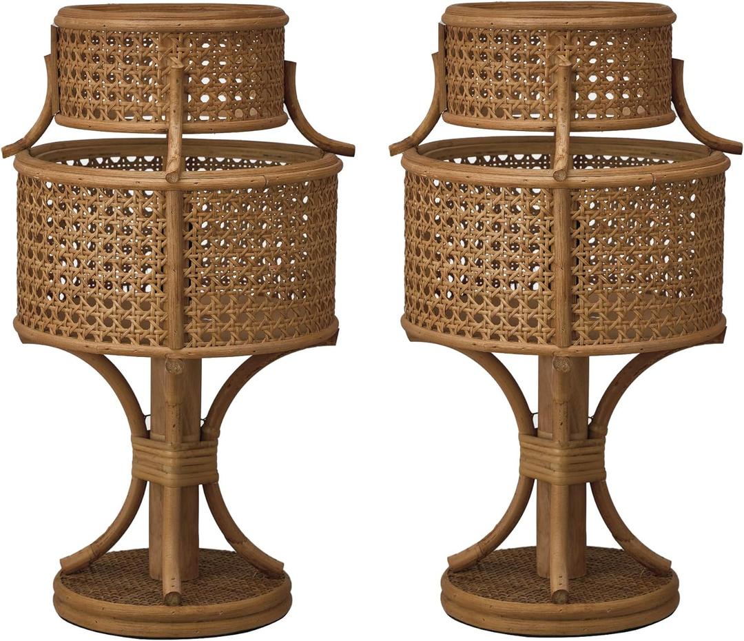 Creative Co-Op 40 Watt Rustic Rattan Vintage Reproduction Table Lamp Set, Natural Stained Finish, Set of 2