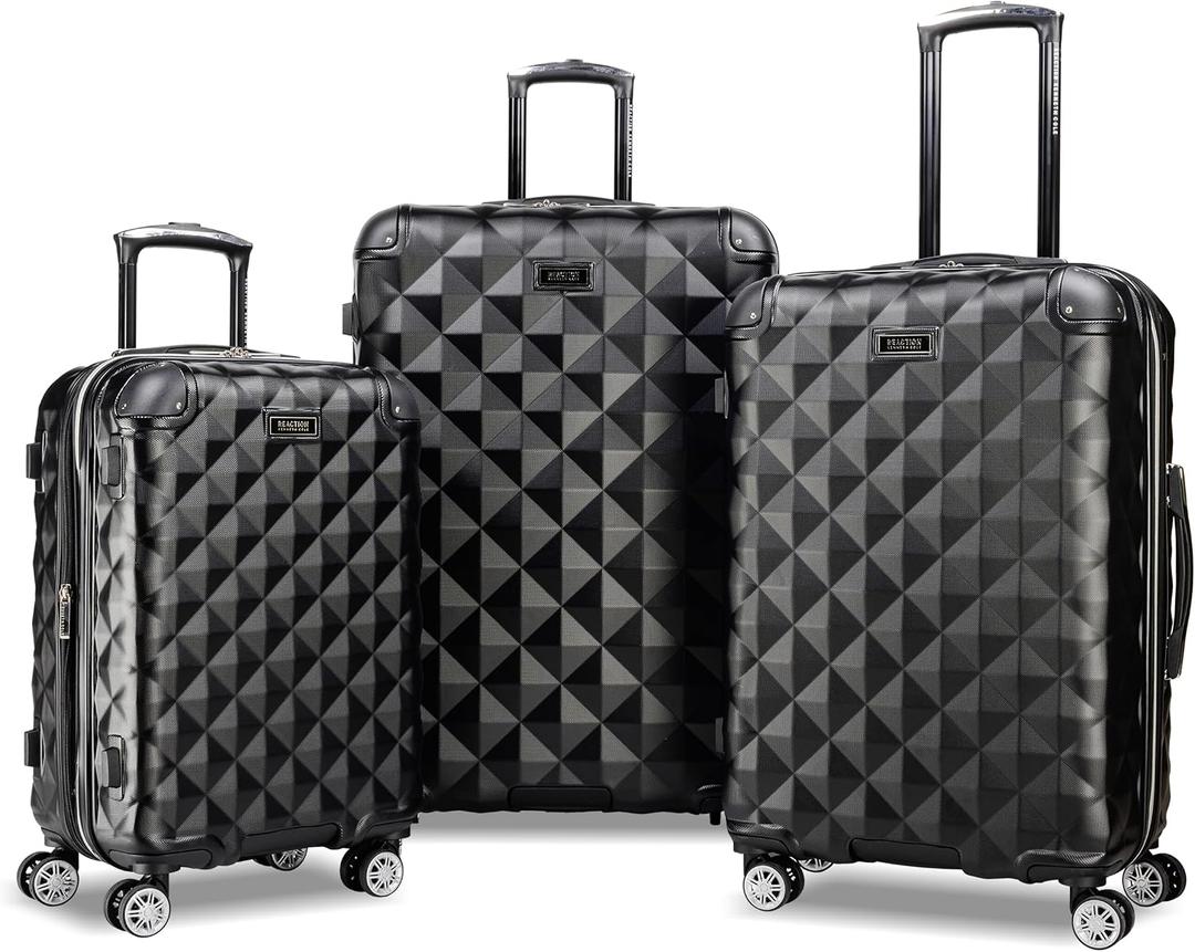 Kenneth Cole REACTION Diamond Tower Collection Lightweight Hardside Expandable 8-Wheel Spinner Travel Luggage, Black, 3-Piece Set (20", 24", & 28")
